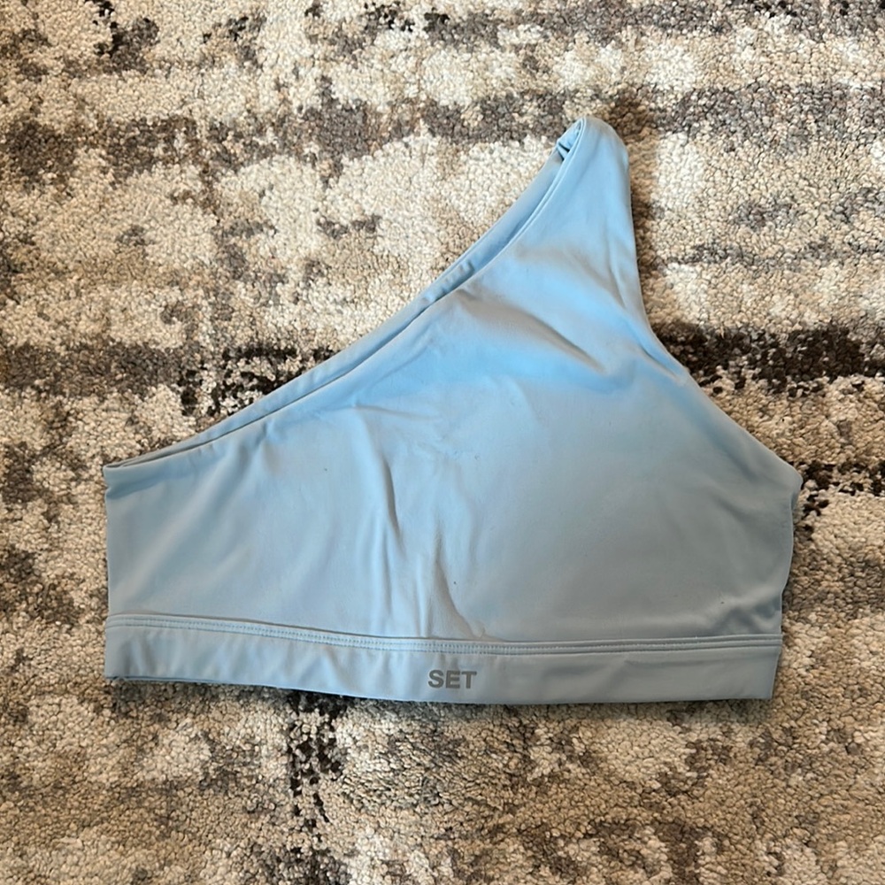 SET Active One-Shoulder Sports Bra in Light Blue